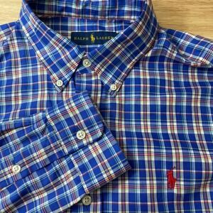 Ralph Lauren Mens Blue Plaid Button Down Shirt Long Sleeve Cotton Pony Logo M
